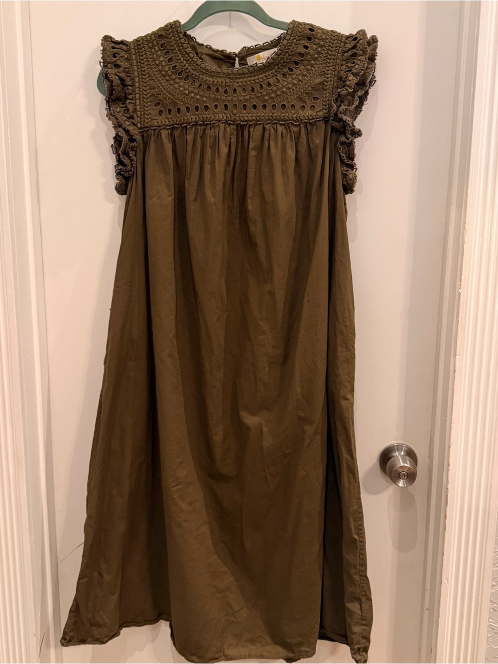 Boden Olive Green Embroidered Eyelet Midi Dress US 10P Cottagecore Boho